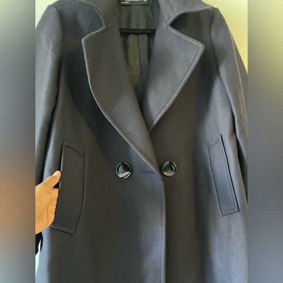 ZARA NAVY BLUE WOOL BLEND DOUBLE BREASTED  COAT BLOGGER FAVOURITE MINIMALIST M - Picture 13 of 16